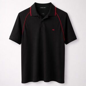 Michael Kors Black Polo Shirt with Red Piping | Size Large